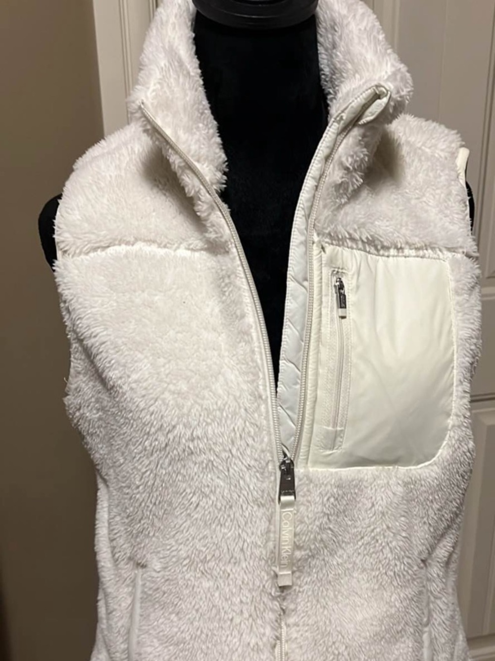 Calvin Klein Cream Sherpa Teddy Zip Vest